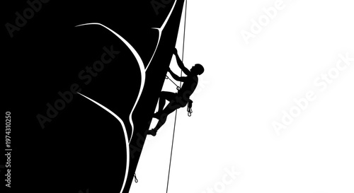 Abstract Silhouette Of A Climber Ascending A Vertical Rock Face