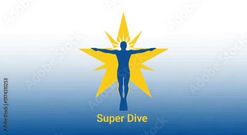 Abstract Silhouette Of A Diver Ascending With A Radiant Starburst Symbol