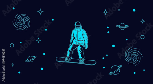 Abstract Snowboarding Through Cosmic Nebulas