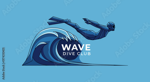 Abstract Geometric Diver Soaring Above Dynamic Ocean Wave Graphic