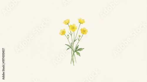 Pastel Floral Composition with Small Flowers, Minimalist Style Botanical Illustration, Fresh Soft Watercolor Art Background