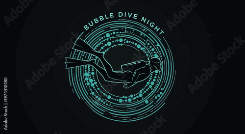 Abstract Underwater Scuba Diver Exploring Cosmic Bubbles
