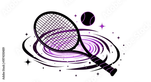 Abstract Tennis Racquet and Ball Illustrating Cosmic Energy