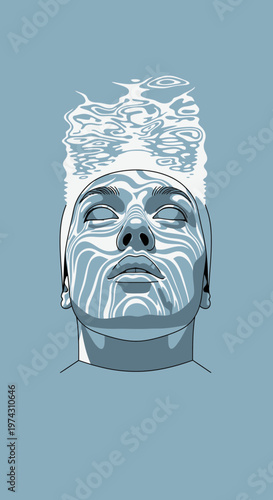 Abstract Human Face Emerging From Rippling Water