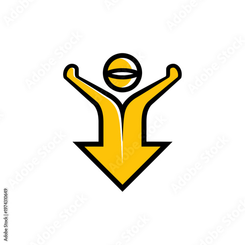 Abstract Human Figure With Downward Arrow Symbolizing Decline And Loss