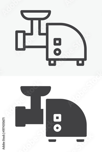 Electric meat grinder icon set in line and solid style. Outline and filled icon with editable stroke vector sign and symbol. Grinder machine icon.