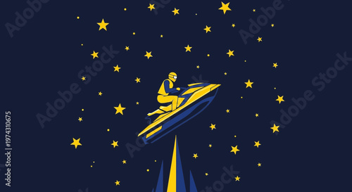 Abstract Jet Ski Rider Soaring Through Starry Cosmos