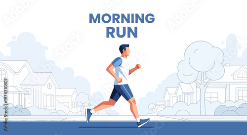 Active Man Running Through Suburban Neighborhood At Dawn