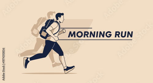 Active Man Running With Backpack In Morning Light Fresh Start