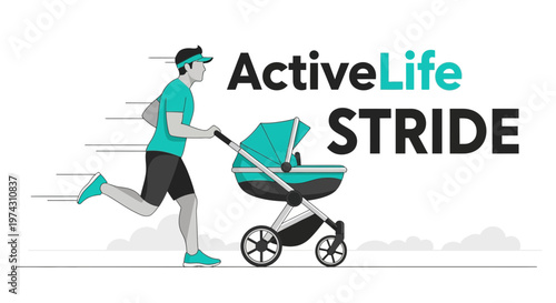 Active Man Running With Baby Stroller Lifestyle