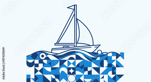 Abstract Nautical Sailing Adventure Geometric Ocean Waves