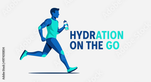 Active Man Running With Water Bottle Staying Hydrated On The Go