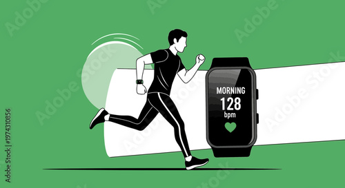 Active Man Running With Smartwatch Monitoring Vital Signs