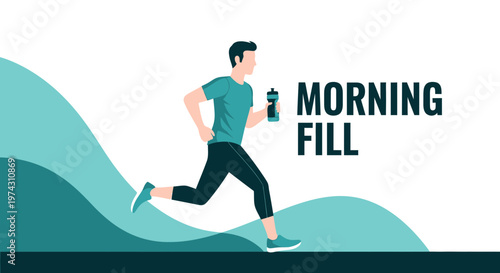 Active Man Running With Water Bottle In The Morning