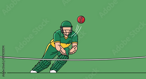 Action Cricket Wicket Keeper Catching Ball Dynamic Sports Illustration