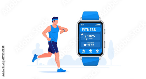 Active Man Tracks Fitness Progress On Smartwatch Outdoor Activity Health Monitoring