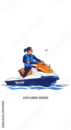 Action Packed Jet Ski Rider Enjoying Thrilling Water Sport Adventure on a Sunny Day