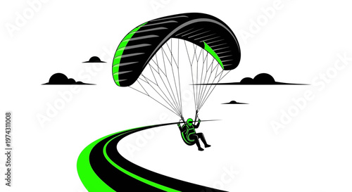 Abstract Paraglider Soaring Against A Stylized Sky