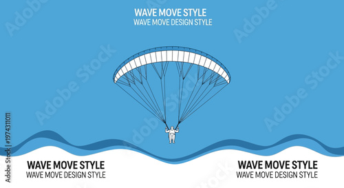 Abstract Paragliding Scene With Blue Waves And Text