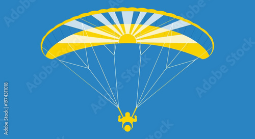 Abstract Paraglider Ascending With Sun Rays Illustration Minimalist Sky Adventure