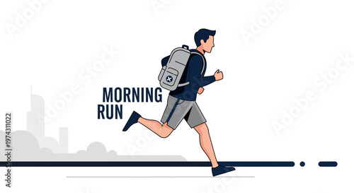 Active Morning Run Through Cityscape With Backpack