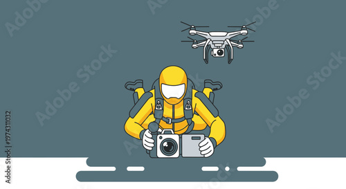 Action Photographer Capturing Aerial Views With Drone While Skydiving