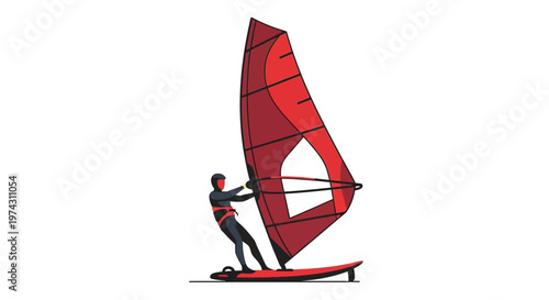Action Packed Windsurfing Rider Displaying Athleticism On Water With Red Sail