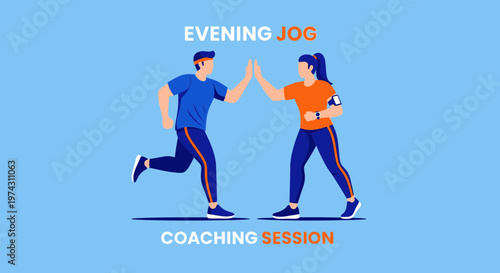 Active Partners High Five During Evening Jog Coaching Session