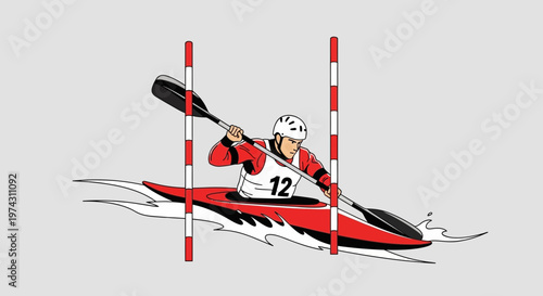 Action Packed Kayaking Slalom Competition Event Athlete Navigating Gates