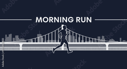 Active City Morning Runner Silhouette Crossing A Modern Bridge
