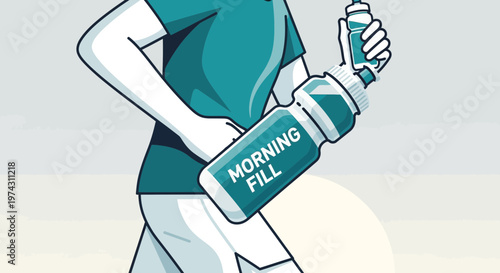 Active Person Hydrating With Morning Fill Water Bottle