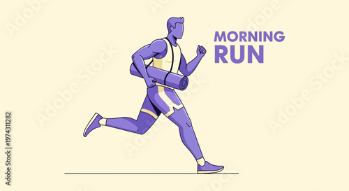 Active Person Jogging With Yoga Mat For Morning Exercise Routine