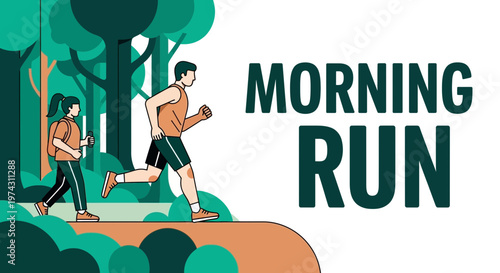 Active Couple Jogging Through A Forest Trail In The Morning