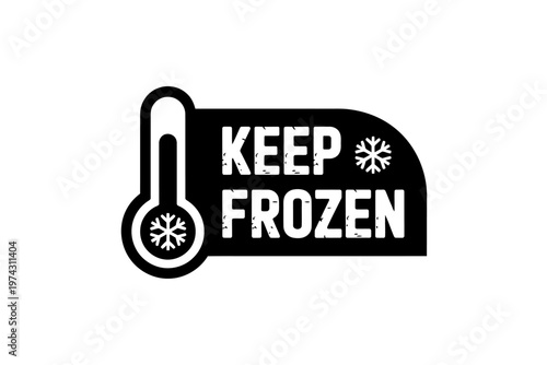 Keep Frozen warning label with thermometer and snowflake icon for food storage instructions