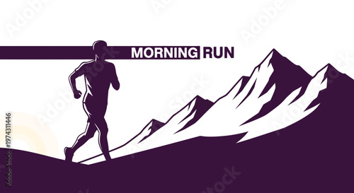 Active Runner Silhouette Against Majestic Mountain Peaks Dawn