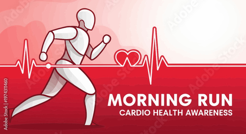 Active Runner Silhouette With Heartbeat Line And Cardio Health Message