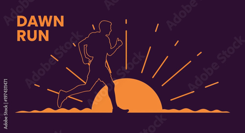 Active Runner Silhouette Against Vibrant Sunrise Graphic Design