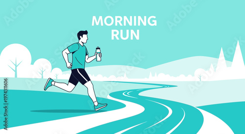 Active Man Embarking On A Refreshing Morning Run Through Scenic Landscapes