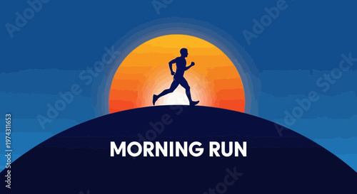 Active Silhouette Runner Ascends Hilltop Against Vibrant Sunrise Horizon