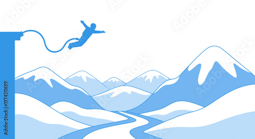 Adventure Bungee Jump Over Snow Covered Mountains Minimalist Style