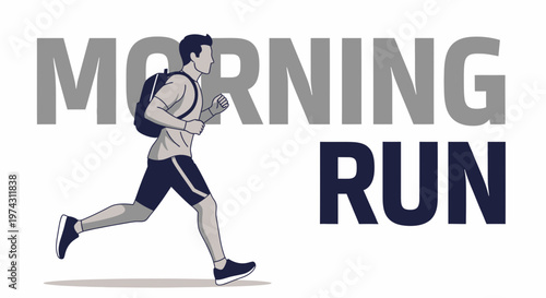 Active Man Jogging With Backpack For Morning Exercise