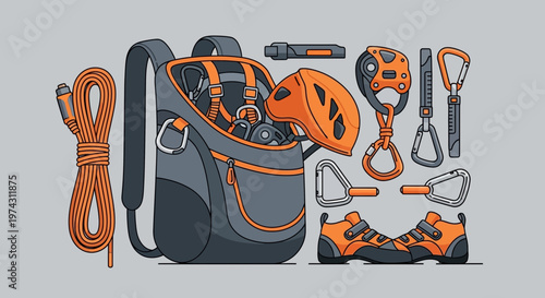 Adventure Gear Essentials Ready For Outdoor Exploration And Climbing Expeditions