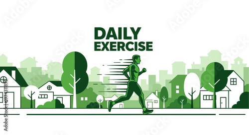 Active Man Jogging Through Suburban Neighborhoods Promoting Healthy Living