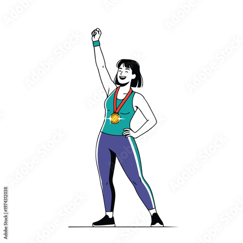 Female athlete with gold medal.