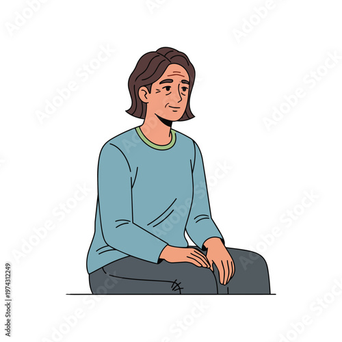 Young adult male sitting down relaxed.