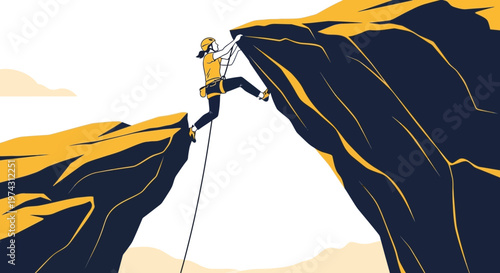 Adventurous Climber Ascends Towering Rocky Summit Boldly Defying Gravity