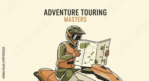 Adventure Touring Masters Rider Studying Detailed Map Planning Expedition