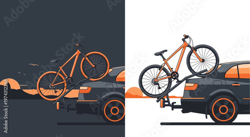 Adventure Transport Bicycle Attached To Vehicle Ready For Travel And Outdoor Activities