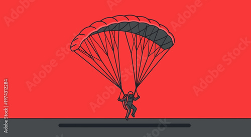 Adrenaline Packed Skydiver Descending On Vibrant Red Backdrop