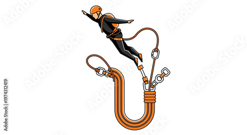 Adrenaline Rush Extreme Sport Athlete Descending With Safety Gear